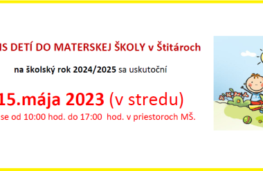 Zápis detí do MŠ Štitáre na šk. rok 2024/2025